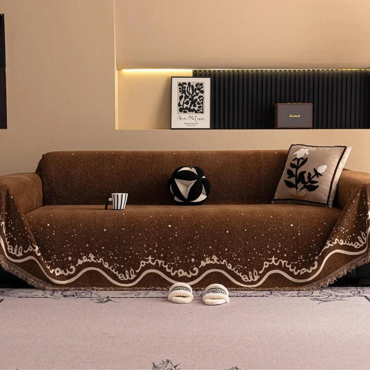 Cursive Glittering Chenille Sofa Cover by Casa & Beyond