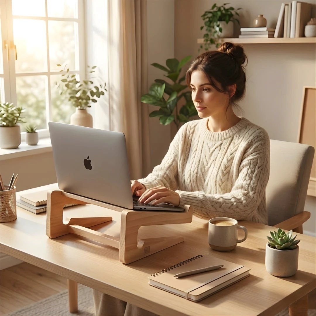 Ergonomic Neck Support – Ventilated Natural Wood – Prevents Overheating – Ideal for Home & Office Use Bowlift by Bowlift