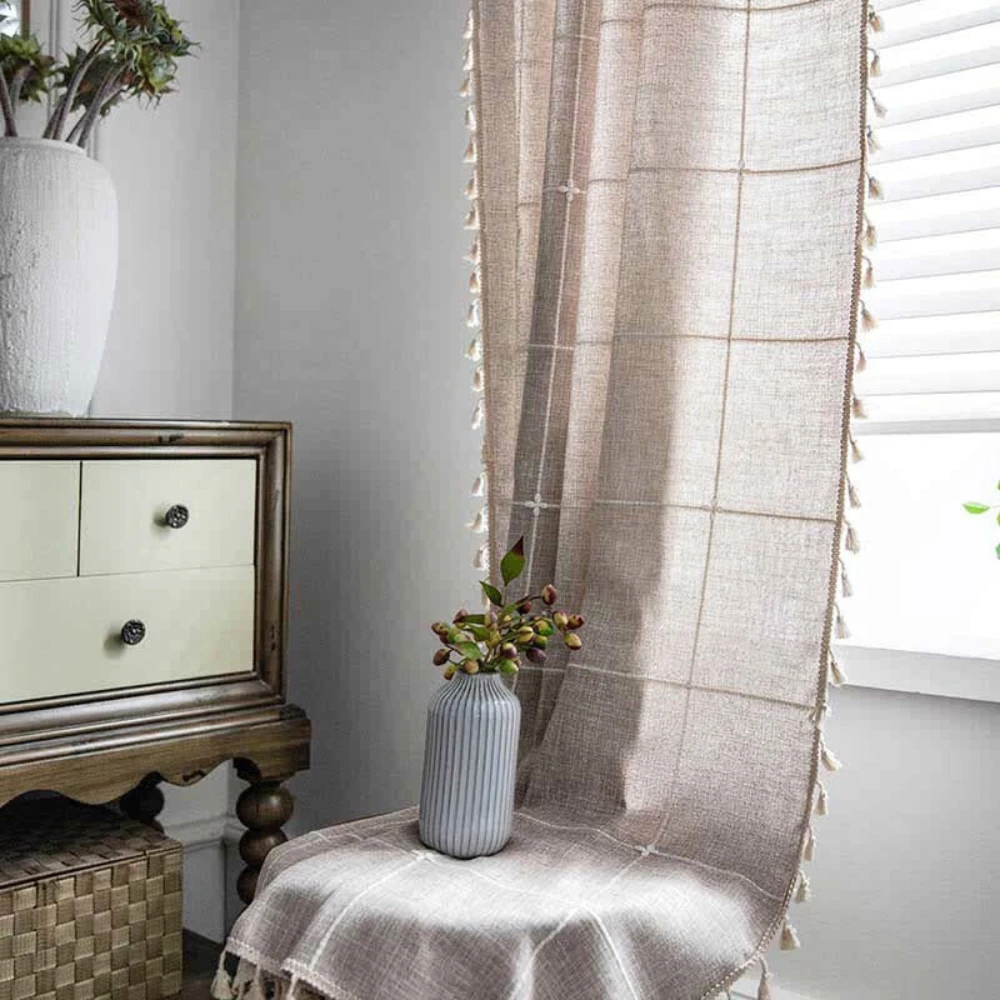 Tassel Plaid Curtain Semi Blackout Drapes by Casa & Beyond