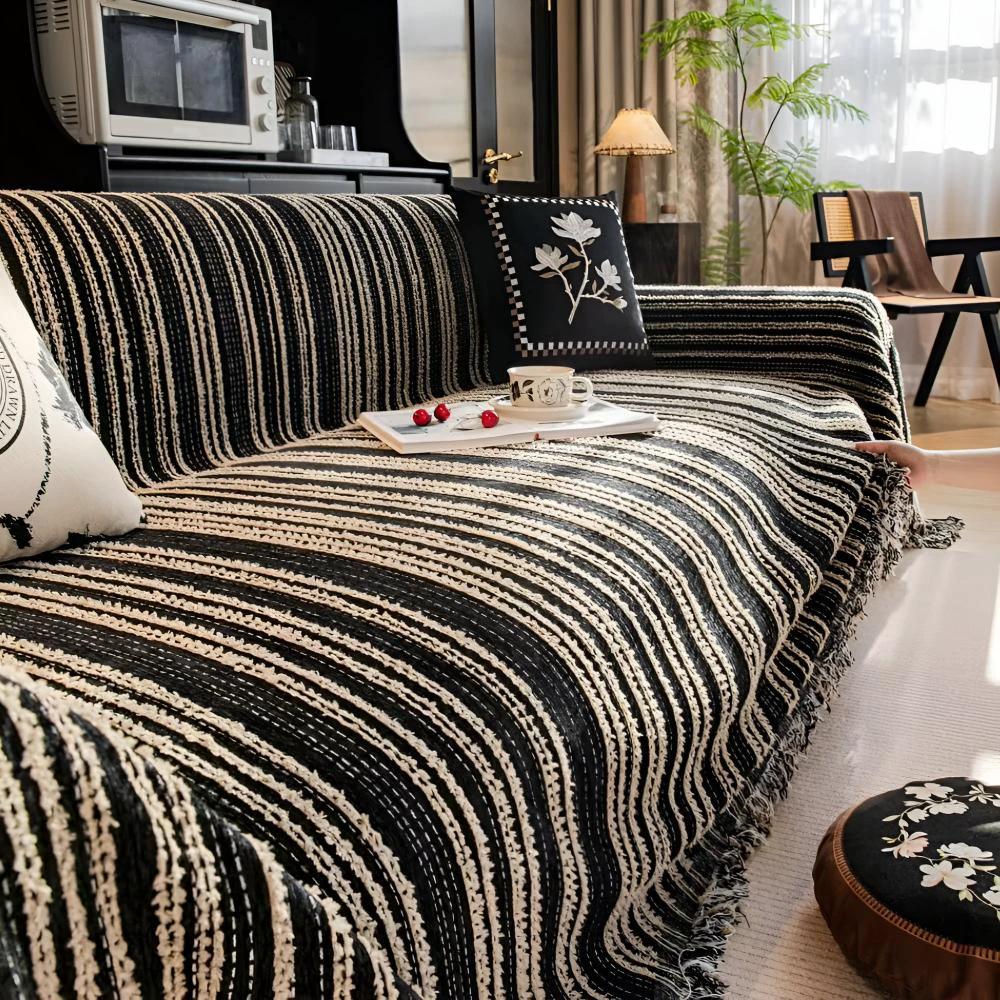 Regal Stripes Chenille Sofa Cover by Casa & Beyond