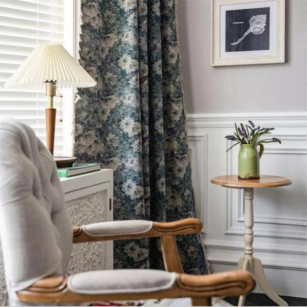 Navy Floral Tassel Curtains by Casa & Beyond