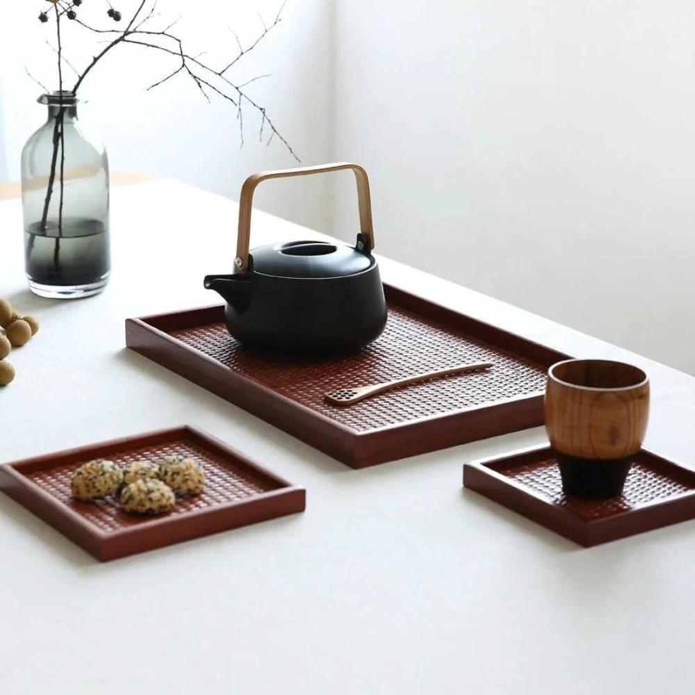 Artisanal Rattan Wooden Tea Tray by Casa & Beyond