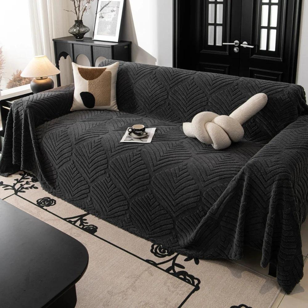 Herringbone Leaf Design Fleece Sofa Cover by Casa & Beyond