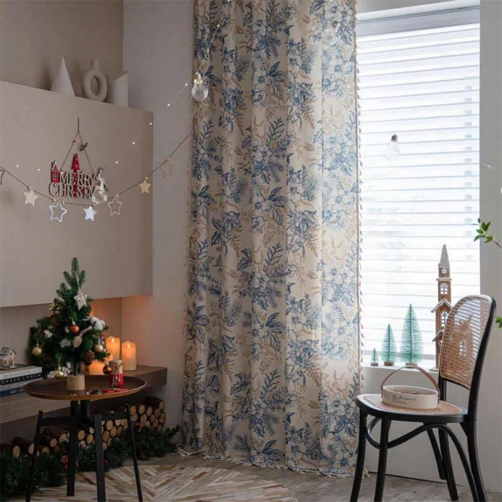 Farmhouse Botanical Blue Floral Curtain by Casa & Beyond