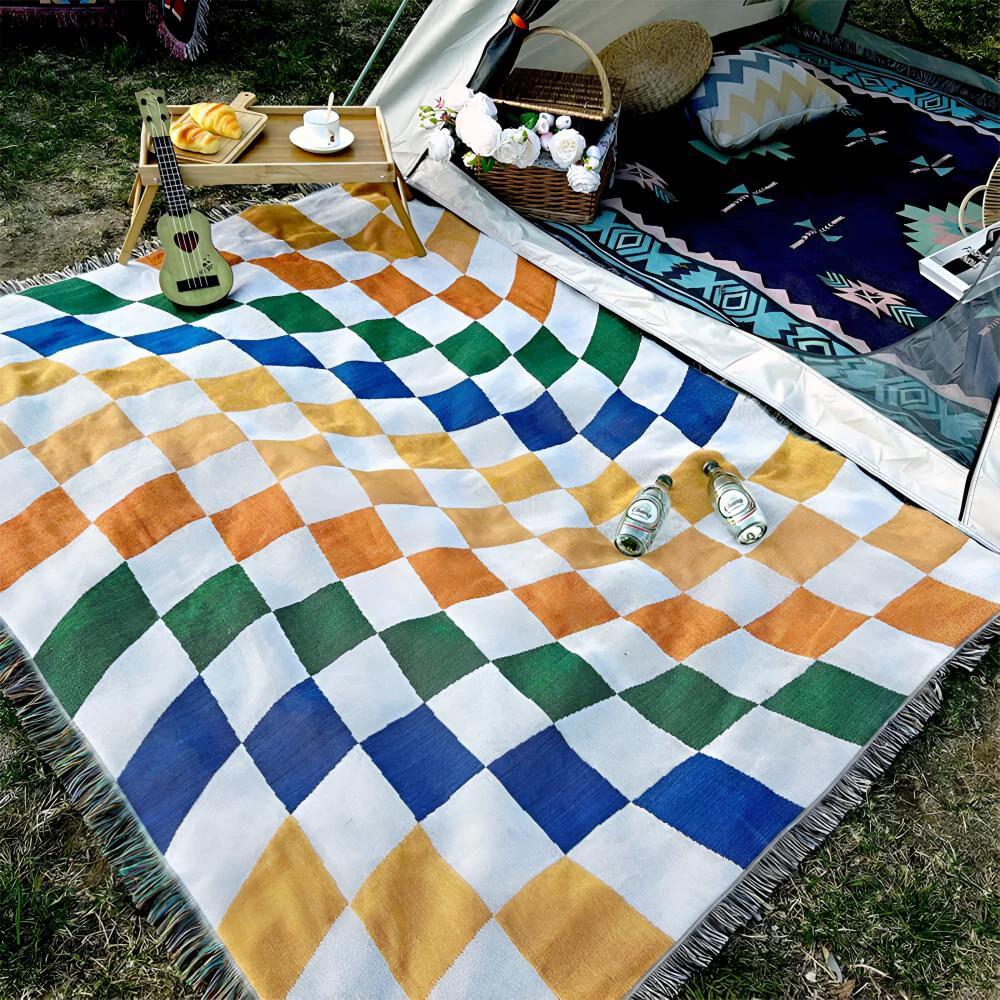 Colorful Checkerboard Tassel Blanket by Casa & Beyond
