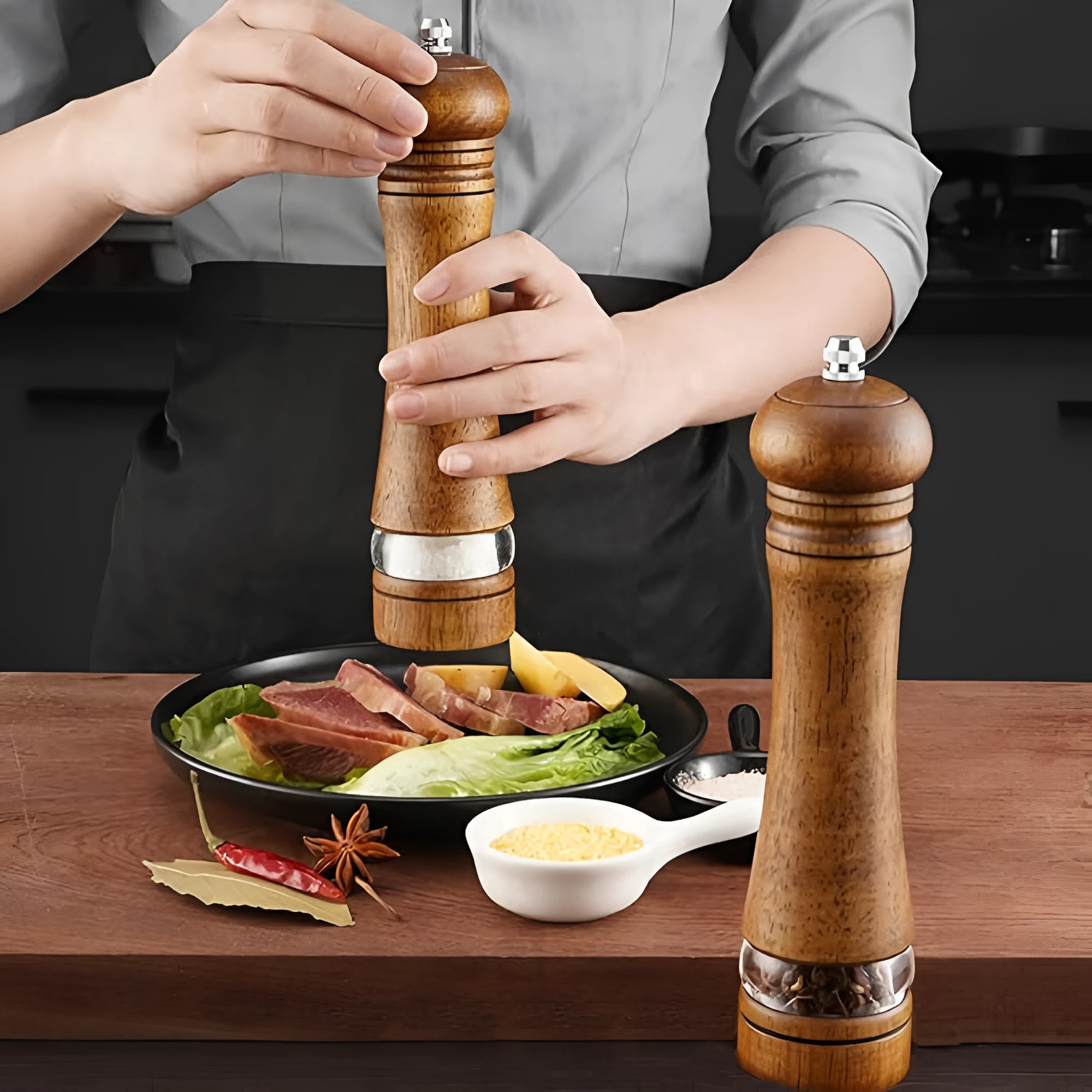 Rustic Oak Seasoning Grinder by Casa & Beyond