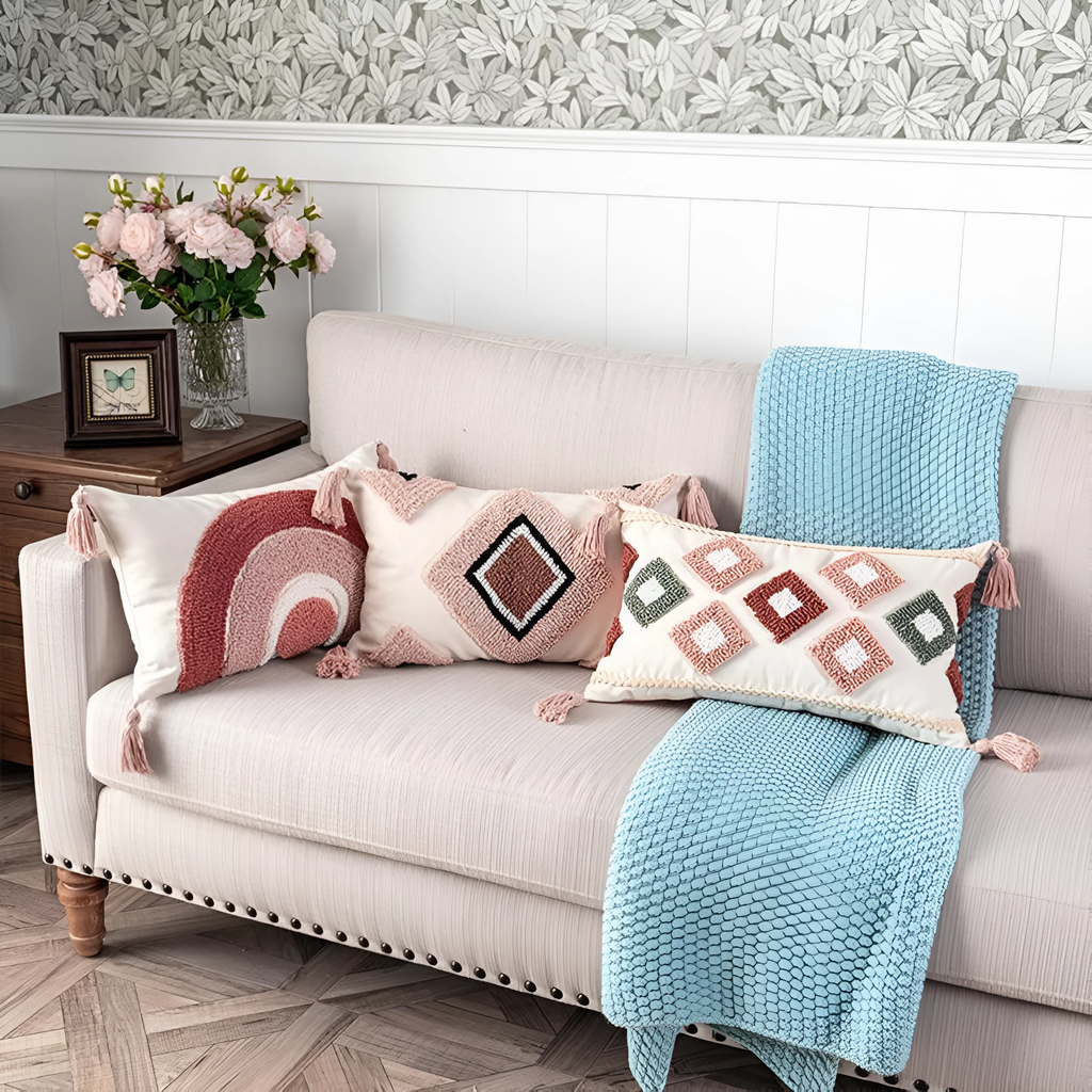 Tufted Embroidered Boho Cushion Cover by Casa & Beyond