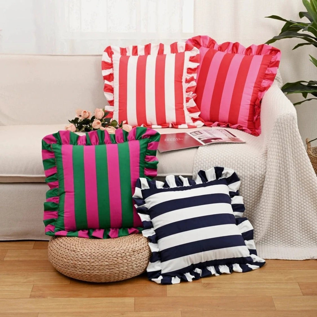 Retro Striped Ruffle Cushion Cover by Casa & Beyond