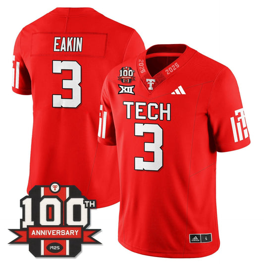 Coy Eakin Jersey #3 Texas Tech Football 100th Anniversary Stitched Red by My Store NCAA Football Jerseys