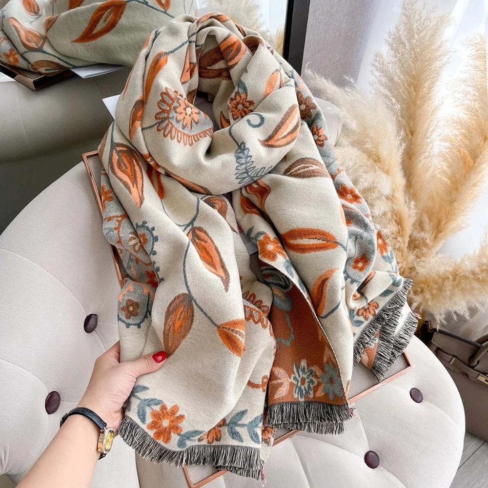 Elegant Double-Sided Floral Winter Shawl Scarf by Casa & Beyond
