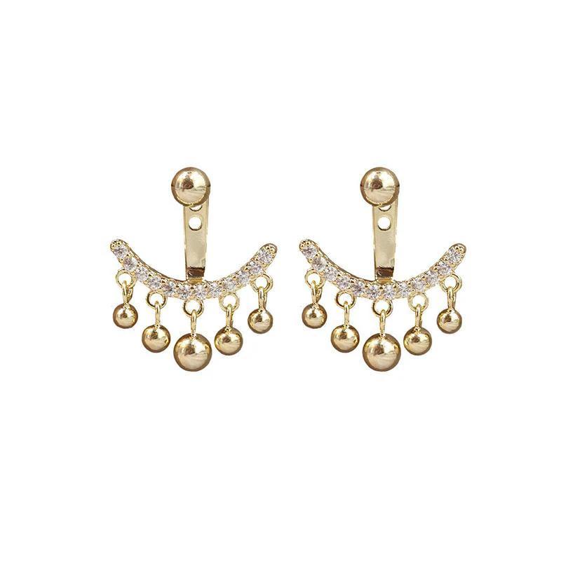 Geometric Meniscus Earrings made of Rhinestones and Pearls by Bowlift