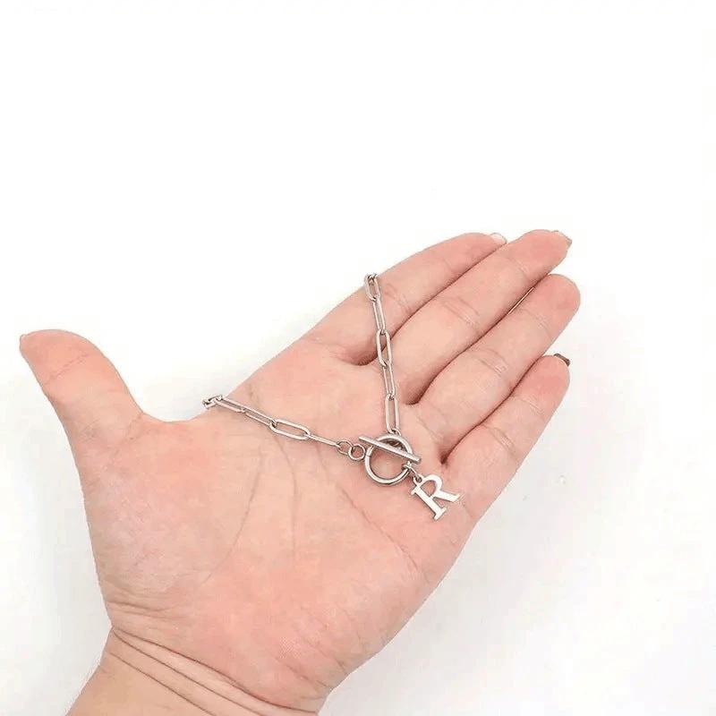 Paperclip Letter Initial Circle Lock Clasp Necklace by BowLift