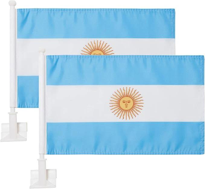 Car Window Flag of Argentina 11X18 Inch(28x46cm) 100% Polyester, Strong White Flagpole by flagsshop