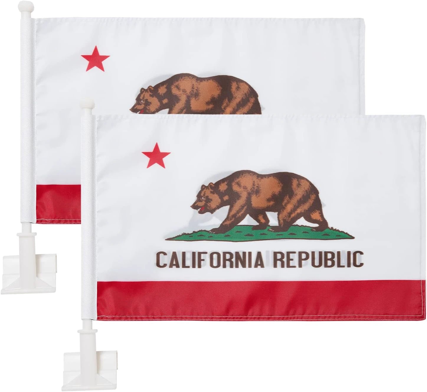 California State Flag Car Window Flag of California 11X18 Inch(28x46cm) 100% Polyester, Strong White Flagpole by flagsshop
