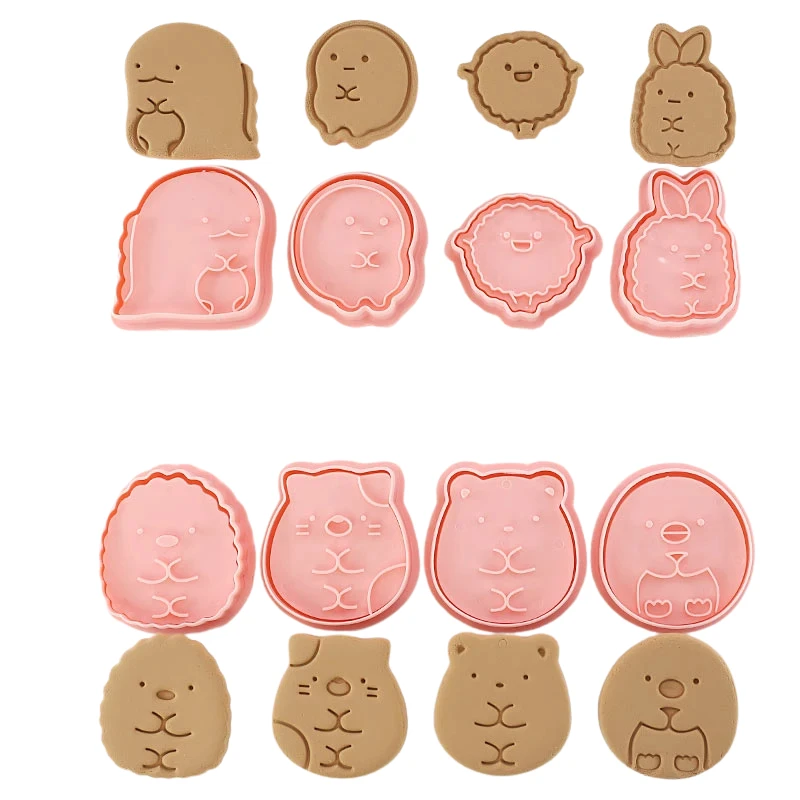 8pcs 3D Cartoon Cookie Cutters Pressable Biscuit Mold Cookie Stamp Set by Bowlift