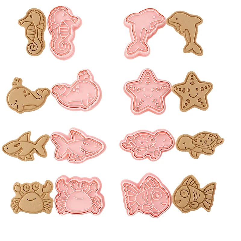 8pcs 3D Cartoon Cookie Cutters Pressable Biscuit Mold Cookie Stamp Set by Bowlift