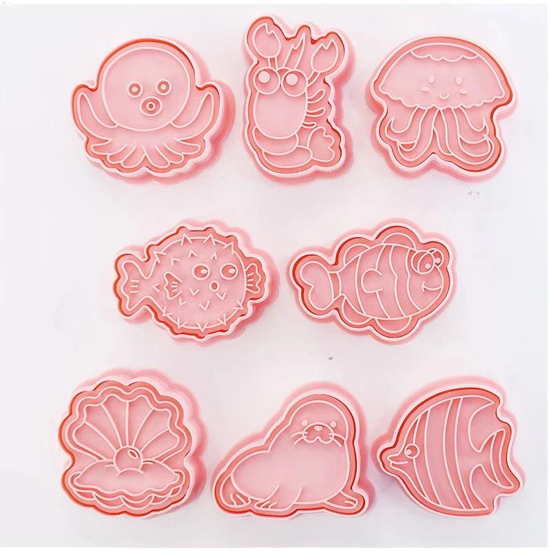 8pcs 3D Cartoon Cookie Cutters Pressable Biscuit Mold Cookie Stamp Set by Bowlift