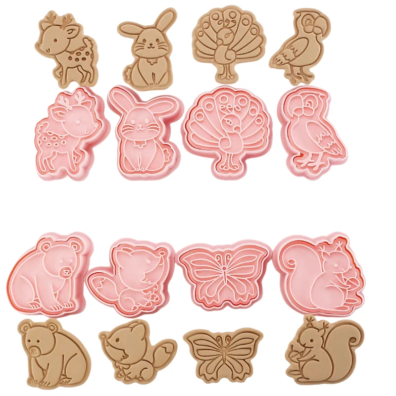 8pcs 3D Cartoon Cookie Cutters Pressable Biscuit Mold Cookie Stamp Set by Bowlift
