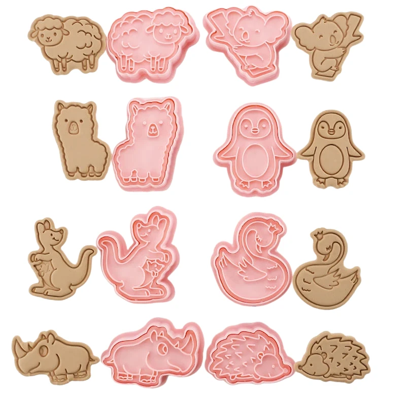 8pcs 3D Cartoon Cookie Cutters Pressable Biscuit Mold Cookie Stamp Set by Bowlift