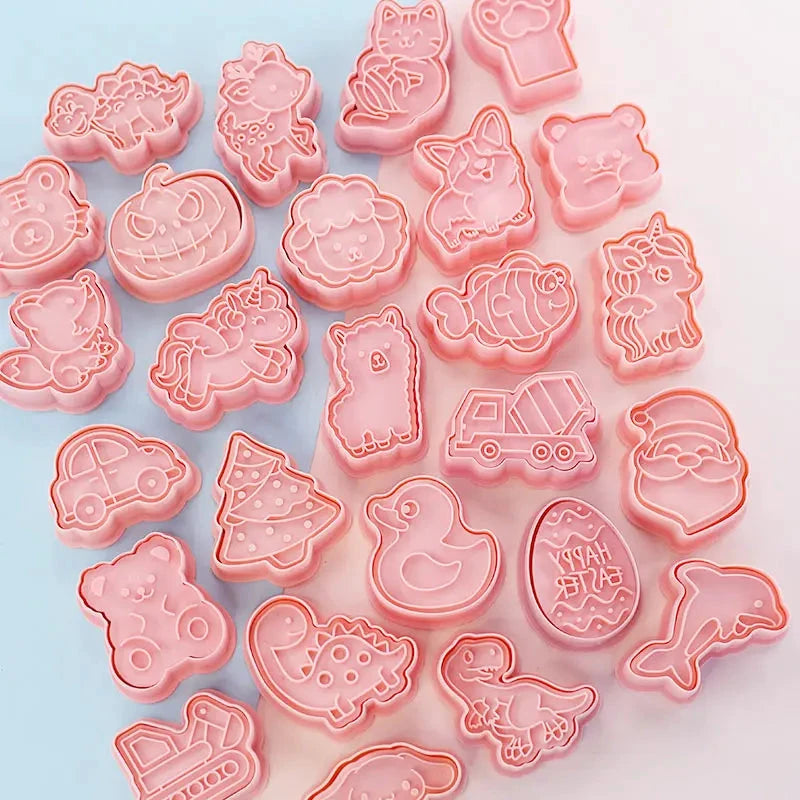 8pcs 3D Cartoon Cookie Cutters Pressable Biscuit Mold Cookie Stamp Set by Bowlift