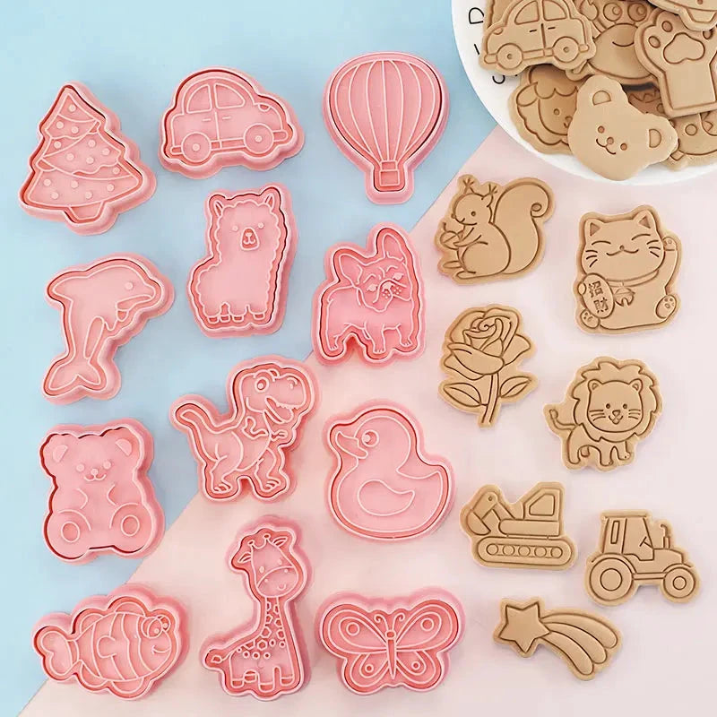 8pcs 3D Cartoon Cookie Cutters Pressable Biscuit Mold Cookie Stamp Set by Bowlift