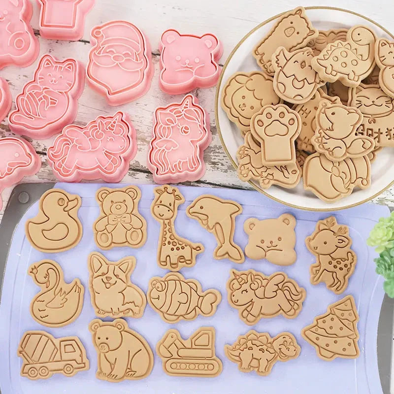 8pcs 3D Cartoon Cookie Cutters Pressable Biscuit Mold Cookie Stamp Set by Bowlift