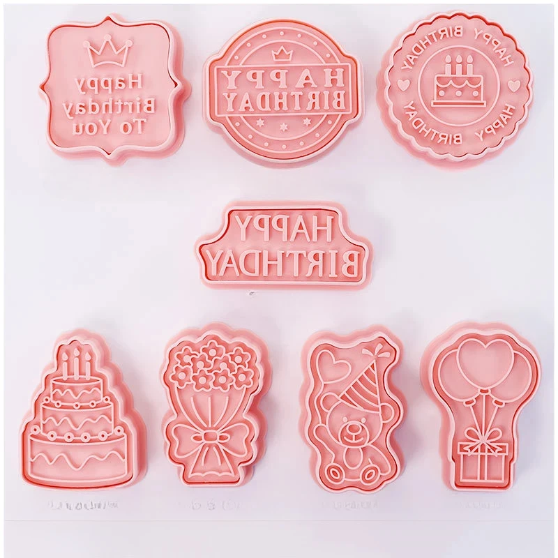 8pcs 3D Cartoon Cookie Cutters Pressable Biscuit Mold Cookie Stamp Set by Bowlift