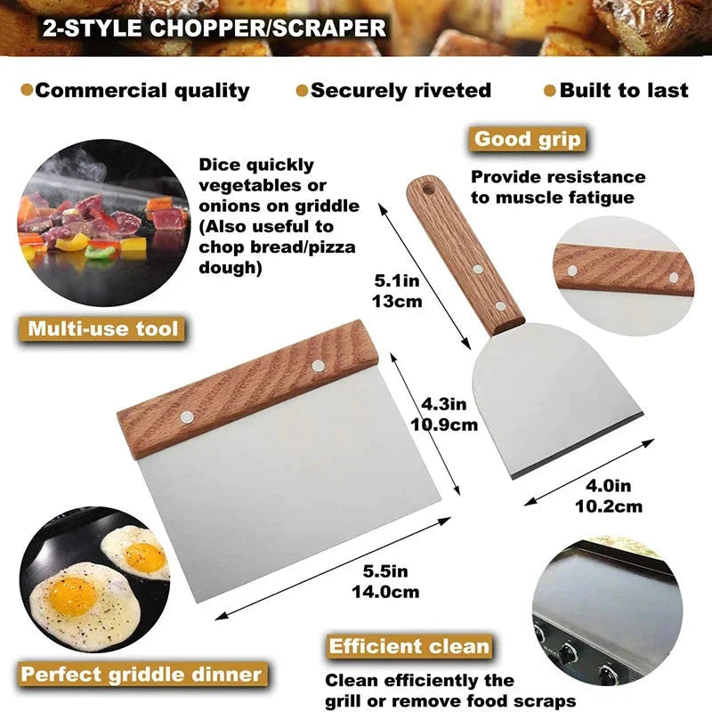 8Pcs Griddle Accessory Set Stainless Steel Scraper for BBQ Grill by Bowlift