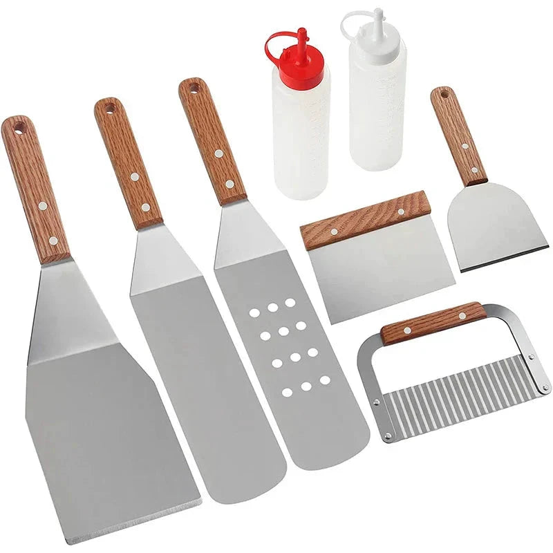 8Pcs Griddle Accessory Set Stainless Steel Scraper for BBQ Grill by Bowlift