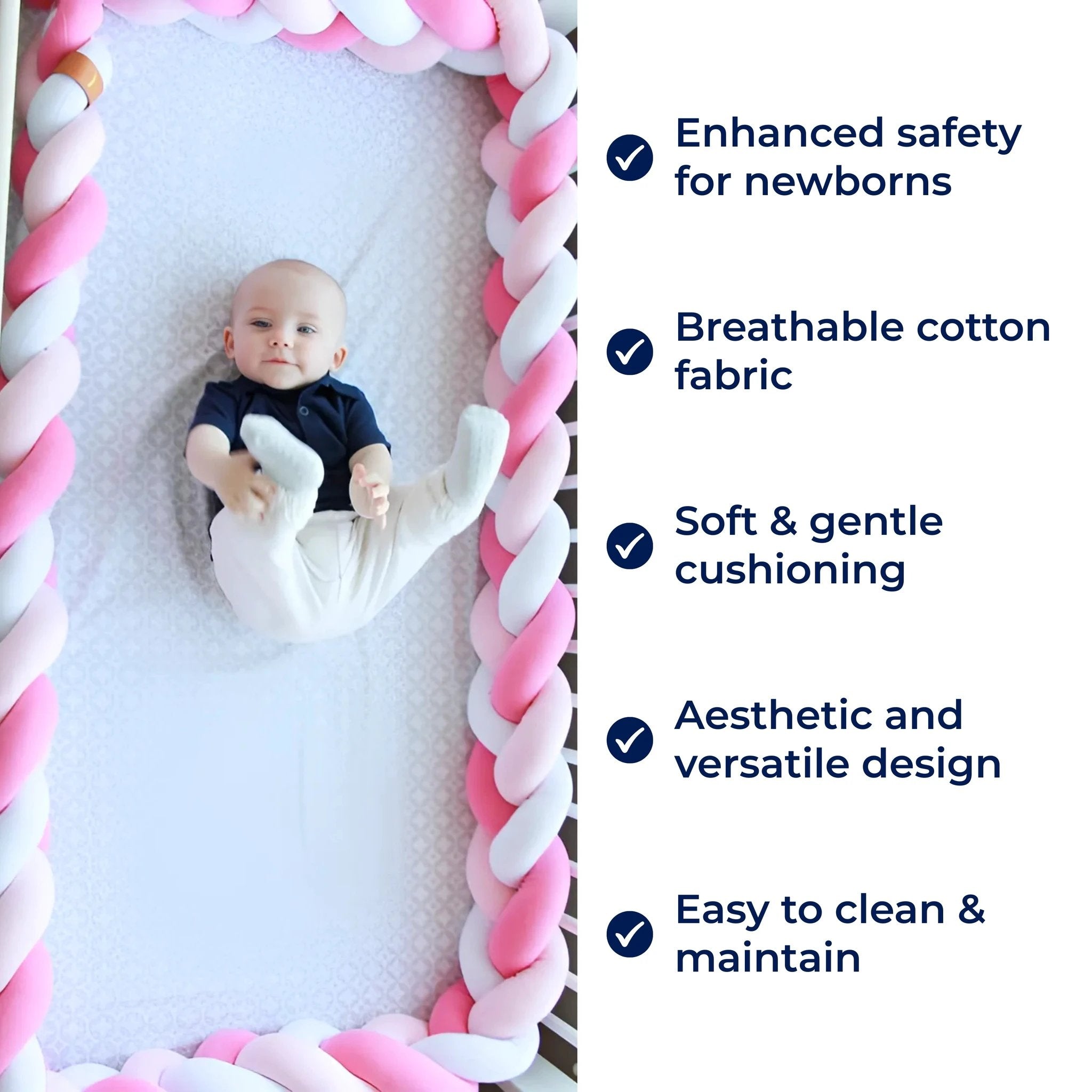 SnugNest | Braided Cot Bumper – Breathable Cotton – Soft Cushioning – Newborn Nursery Safety Bowlift by Bowlift
