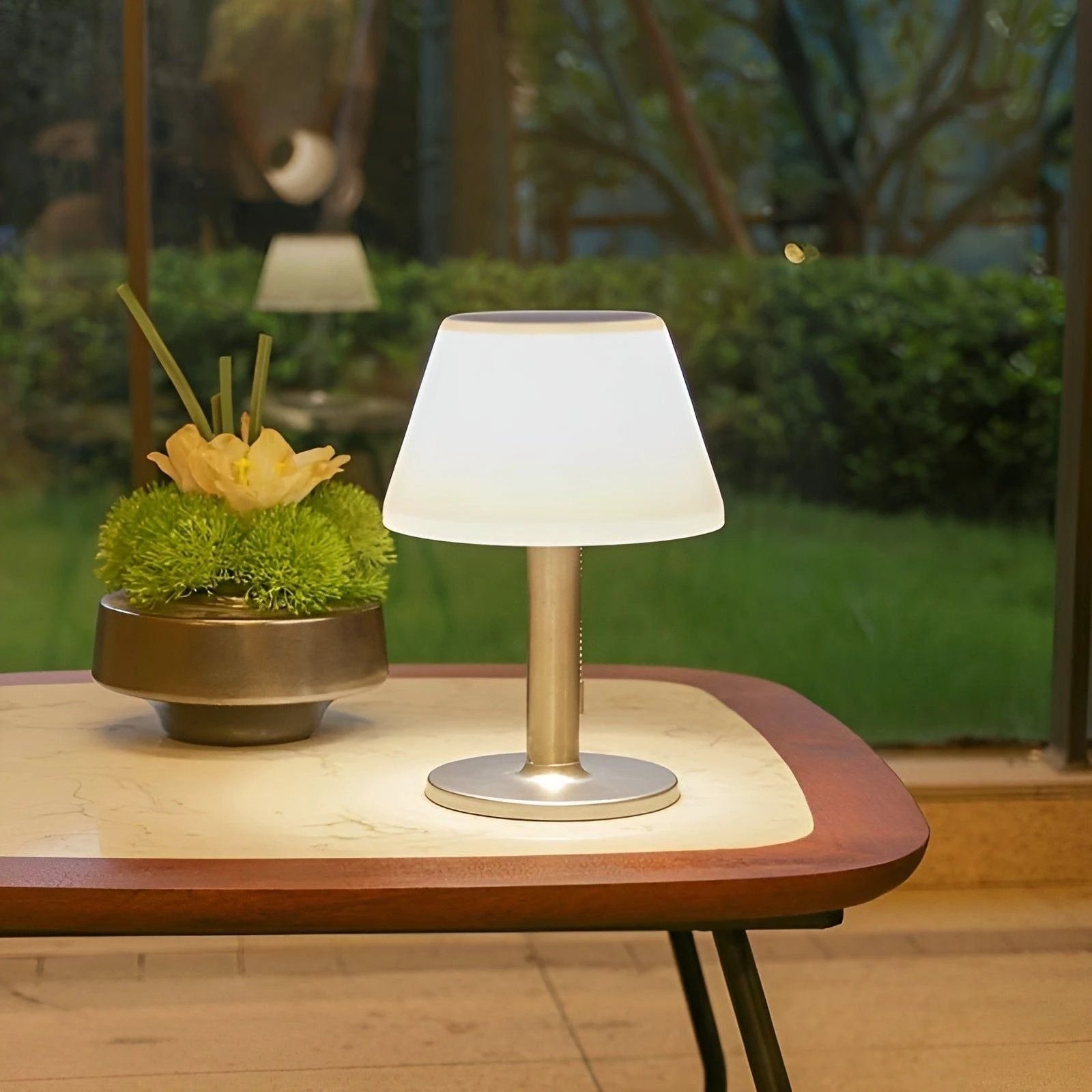 Elegant solid table lamp for outdoor charm Bowlift by Bowlift