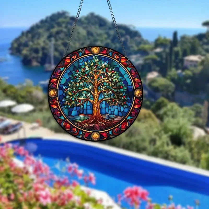Stained Glass Tree Wall Art Hanging Panel by BowLift