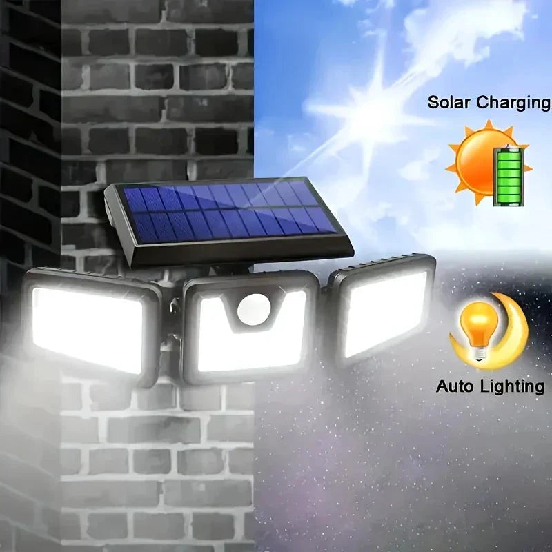 Solar LED Floodlight with Motion Sensor – 3-Head Outdoor Security Lighting for Garden, Driveway & Garage by BowLift