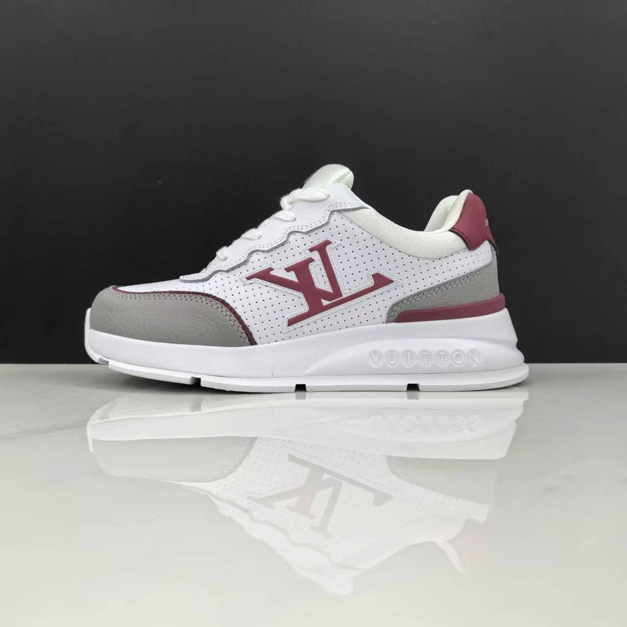 Luxury Lou Paris Classic Trainers White Grey Burgundy Shoes Sneakers by Air Jordan