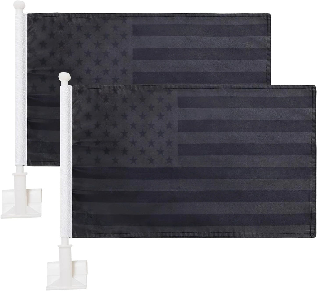 US Black flag Car Window Flag of American 11X18 Inch(28x46cm) 100% Polyester, Strong White Flagpole by flagsshop