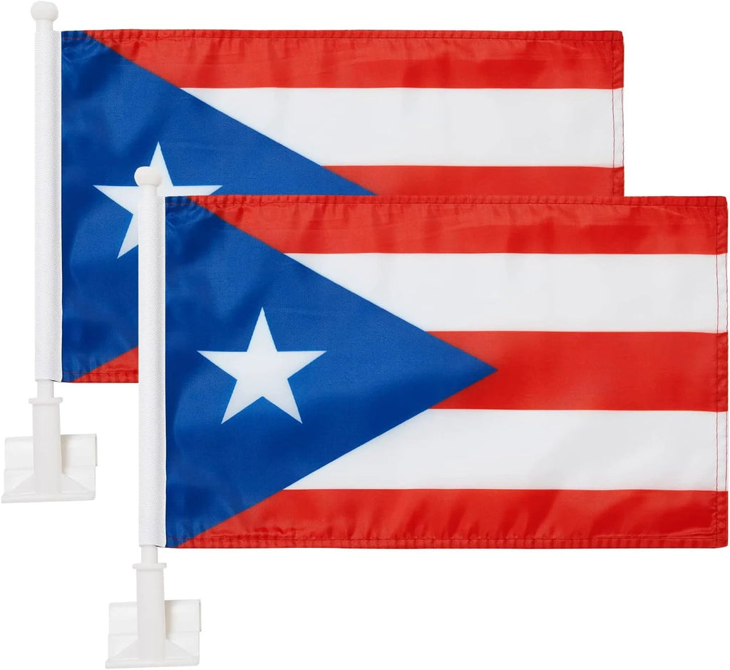 Puerto Rico Flag Car Window Flag of Puerto Rico 11X18Inch(28x46cm) 100% Polyester, Strong White Flagpole by flagsshop