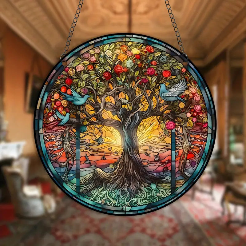Stained Glass Tree Wall Art Hanging Panel by BowLift
