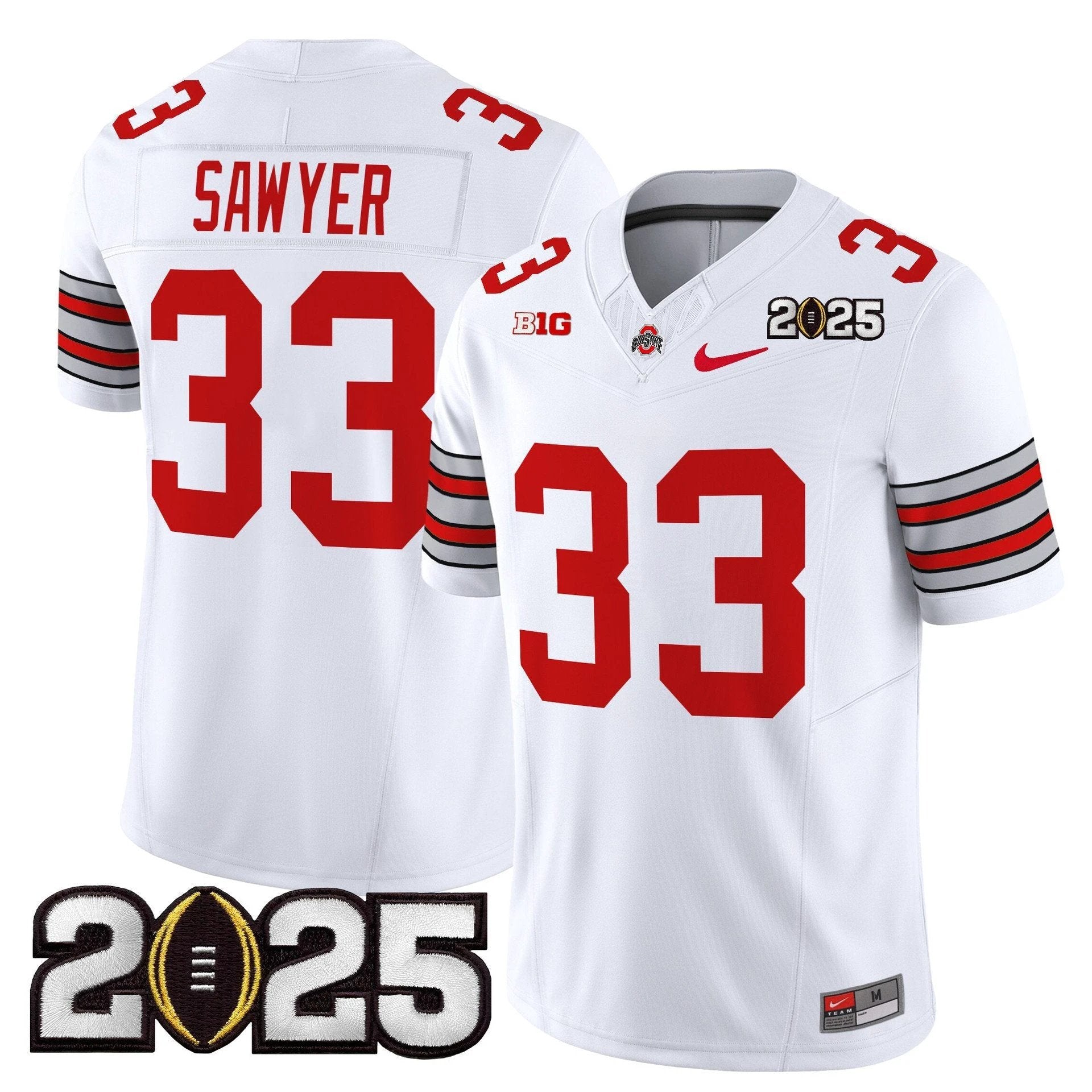 Jack Sawyer Jersey #33 Ohio State Heritage Stripe 2025 CFP Final Stitched White by My Store NCAA Football Jerseys