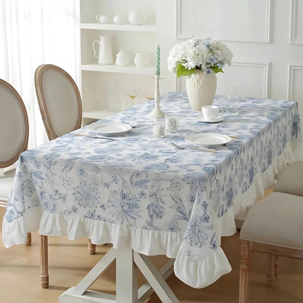 Delfina Blue Floral Lace Tablecloth by Casa & Beyond