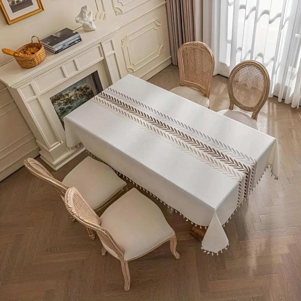 Elegance Leaves Embroidered Tablecloth by Casa & Beyond