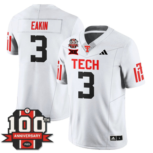 Coy Eakin Jersey #3 Texas Tech Football 100th Anniversary Stitched White by My Store NCAA Football Jerseys