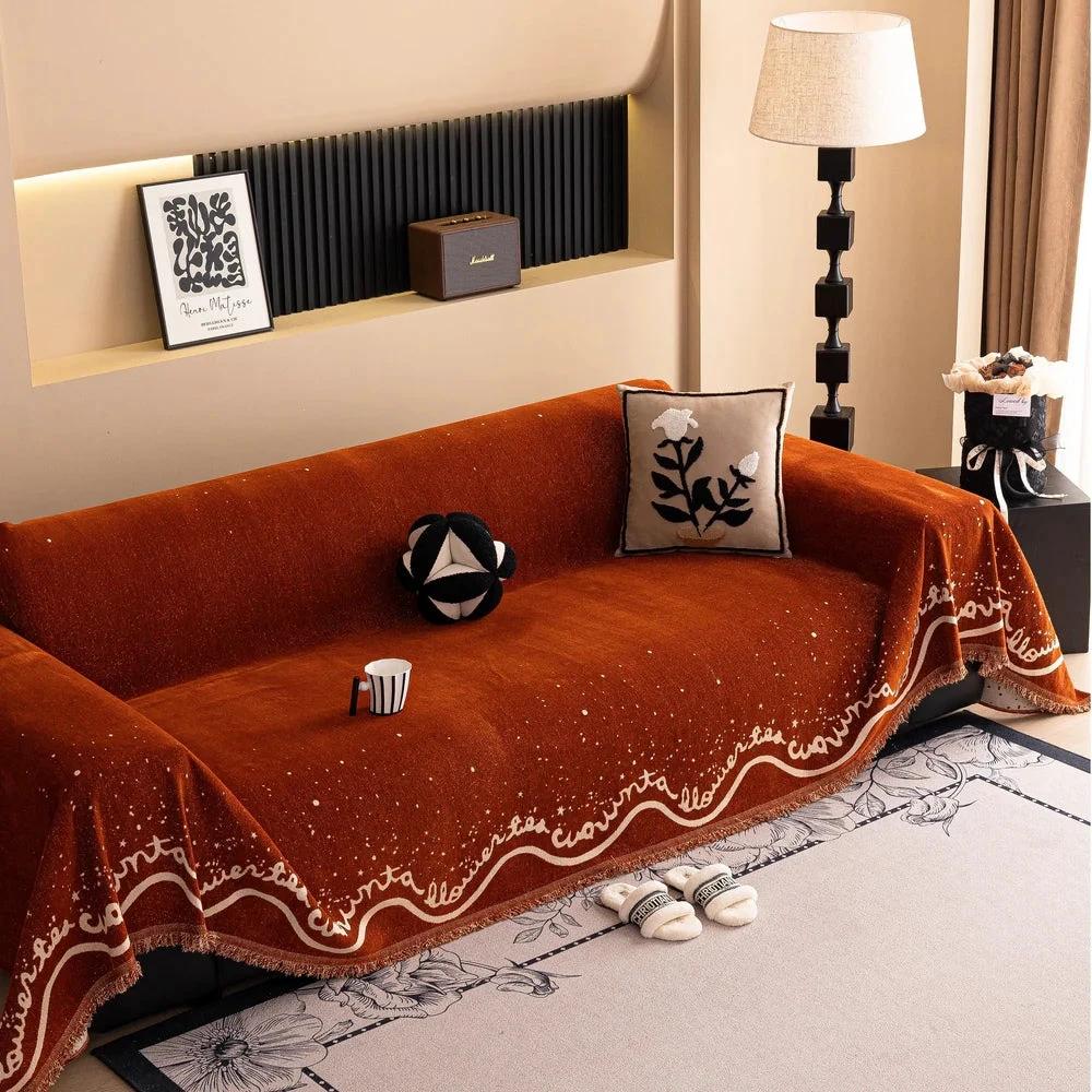 Cursive Glittering Chenille Sofa Cover by Casa & Beyond