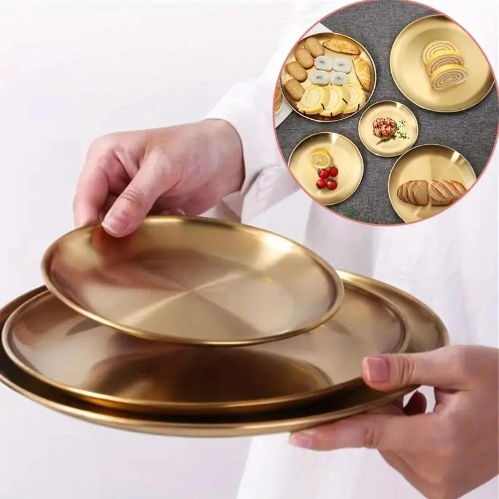 Lustrous Golden Stainless Steel Serving Plates by Casa & Beyond