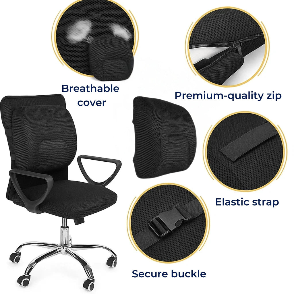 DriveEase | Car Lumbar Support Cushion – Memory Foam Relief – Breathable Mesh – Ideal for Commute & Long Drives Bowlift by Bowlift