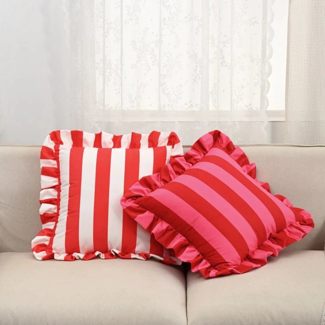 Retro Striped Ruffle Cushion Cover by Casa & Beyond