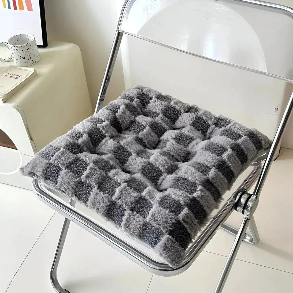 Fuzzy Checkered Fur Padded Cushion by Casa & Beyond