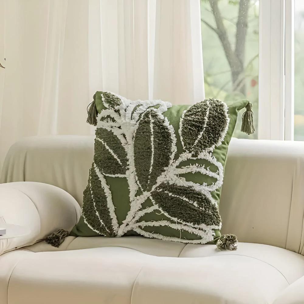 Plush Leaf With Tassel Cushion Cover by Casa & Beyond
