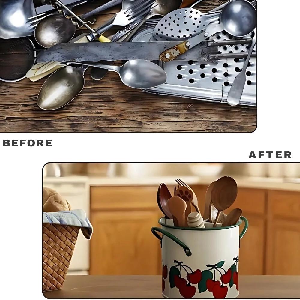 Floral Utensil Storage Basket with Divider Lid by Casa & Beyond