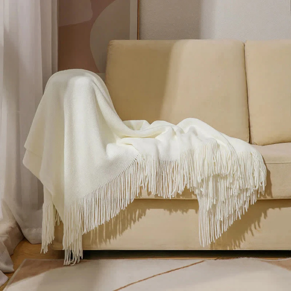 Chunky Knit Tassel Blanket by Casa & Beyond