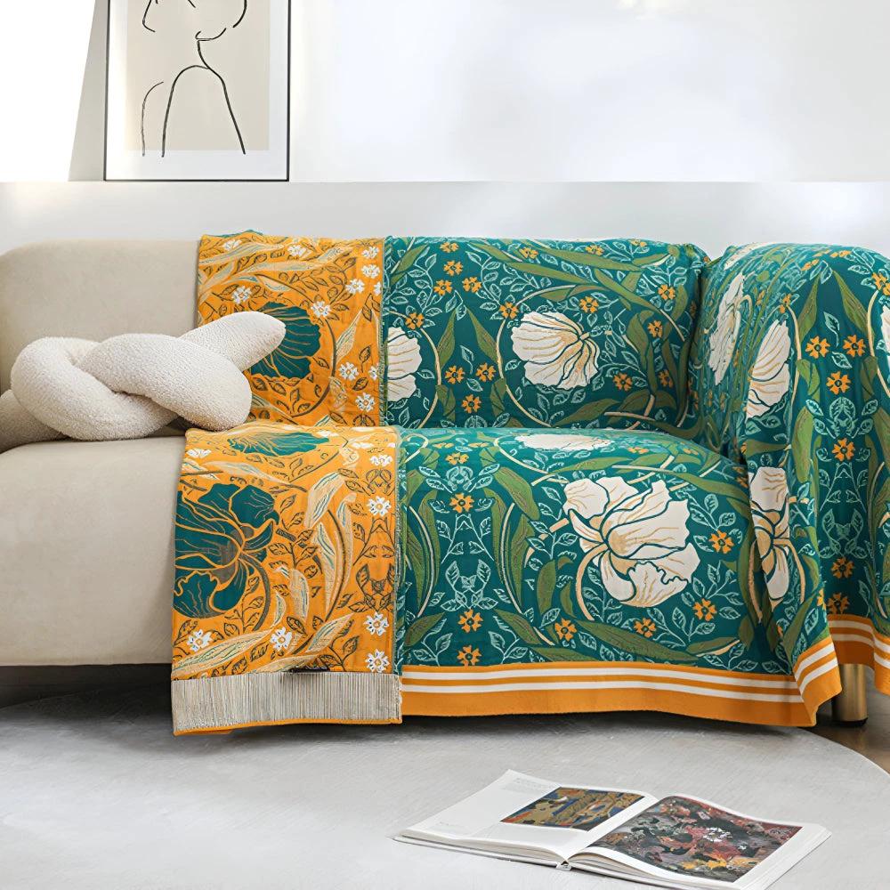 Green Botanical Bloom Cotton Blanket by Casa & Beyond